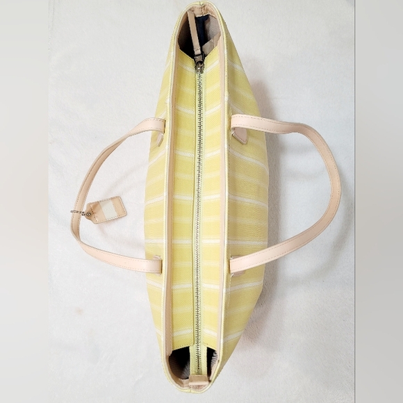 Coach 23108 Legacy Weekend Ticking Stripe Coated Canvas Yellow Tote & Wristlet - Picture 7 of 15